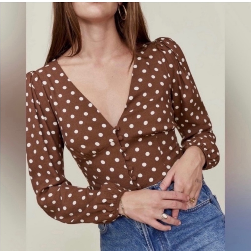 LIKE NEW Reformation Nell Polka Dot Top (L)